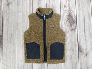 15．パタゴニア Patagonia 別布 布帛切替　ボアベスト　レディースL 茶系黒 アウトドアウェアx109