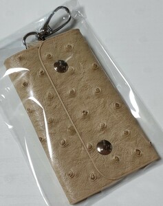 * free shipping!* new goods Ostrich beige key case . leather made type pushed . light weight man and woman use gift present 6 ream key case 