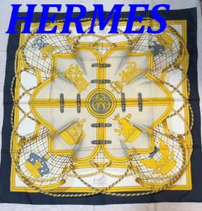 【e46】スカーフ☆エルメス(HERMES)　大判シルクスカーフ『カレ90　GRANDE TENUE「馬の礼装」』☆1円スーパーセール！☆