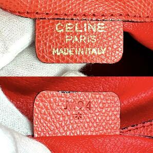 【極美品】CELINE セリーヌ ショルダーバッグ 巾着 サークルロゴ ゴールド金具 ロゴ型押し 斜め掛け 男女兼用 シボ革 レザー 赤色 希少の画像9