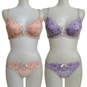 * flower embroidery non wire bra & shorts set LL size orange color 