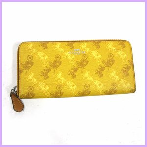 ^*[COACH] Coach! round long wallet * yellow * superior article * horse car pattern! better fortune color 