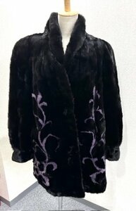 【中古品】(破れあり)サガミンク　SAGAMINK　ミンクコート　黒×紫　フリーサイズ【送料別】FI0437