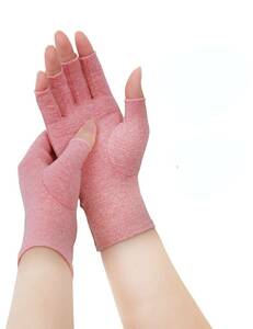 ピンク Lサイズ (x 1) Donfri 指 サポーター 指のサポーター 五本指 手のひら サポーター 薄い手袋 指なしグローブ