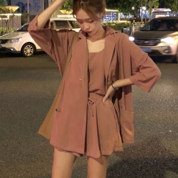 ABITOKYO アビトーキョー ジャケットセットアップ キャミ+ショートパンツ 3点セット 韓国 レディース