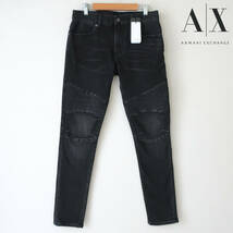 新品 ARMANI EXCHANGE スキニー バイカーデニム ジーンズ ストレッチ スリム 細身 アルマーニ ブラック 黒 メンズ W29 Sサイズ 程度_画像1