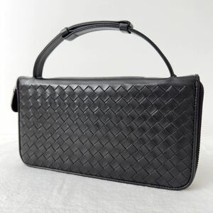 1円〜★BOTTEGA VENETA ボッテガヴェネタ オーガナイザー トラベルケース ラウンドジップ イントレチャート 長財布 レザー ブラック 黒