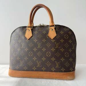 1円〜★LOUIS VUITTON ルイヴィトン アルマ モノグラム ハンドバッグ ブラウン レザー M51130 PVC ドーム型 カデナ ラウンドジップ 茶色 3