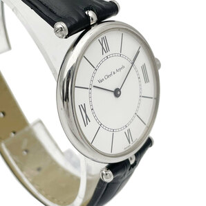Van Cleef & Arpels ヴァンクリーフ＆アーペル ボーイズ腕時計 ラ・コレクション SS レザーベルト QZ シルバー ブラック 白文字盤の画像3