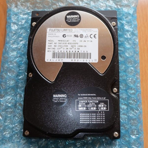 未使用 使用時間0時間 FUJITSU IDE ATAPI HDD 2.1GB 2GB MPB3021AT PC-9821