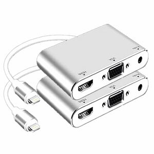 2個セット 2画面出力 HDMI/VGA 変換 アダプタ HDMI iPhone iPad ipod 対応 ケーブル 高解像度 高画質 iOS10.0対応 持ち運び THCORE