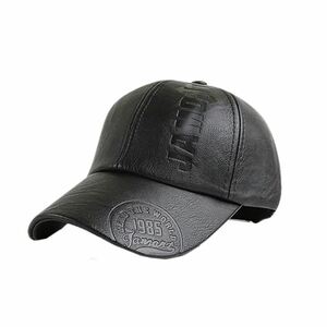 レザーキャップ ブラック 帽子 おしゃれ 革 合皮 サイズ 後頭部 ベルト 調整可能 かっこいい 秋冬 メンズ VERKING-BK