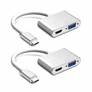 2個セット USB C アダプター Type C to HDMI/VGA 2in1 4K 2K TPCHD