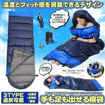 寝袋 シュラフ ブルー コンパクト 手伸ばし 右開きタイプ 封筒型 1.05kg 220cm 1人用 丸洗い 連結可能 収納 TENOBASHE-BL-MI_画像2