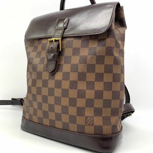 1円●高級品●LOUIS VUITTON ルイヴィトン ダミエ ソーホー リュックサック バックパック バッグ N51132 PVC レザー ブラウン系 レディース