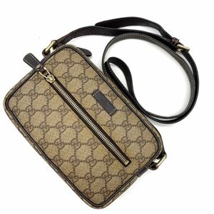 1円●極美品●GUCCI グッチ GGスプリーム カメラバッグ ショルダーバッグ 斜めがけ鞄 PVC レザー ベージュ系 レディース メンズ 男女兼用