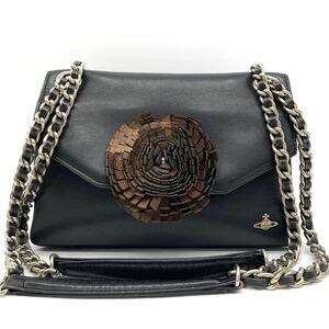 1円●高級品●Vivienne Westwood ヴィヴィアンウエストウッド オーブ金具 チェーンショルダーバッグ 牛革 カーフレザー 黒 レディース