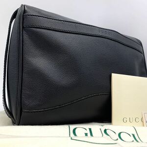 1円●極美品●GUCCI グッチ セカンドバッグ クラッチバッグ ハンドバッグ 牛革 シボ革 カーフレザー 黒 ブラック メンズ 付属品完備