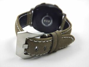 ミリタリー腕時計ベルト 本革レザー ウォッチバンド ステンレスバックル バネ棒付属 20mm アーミーグリーン