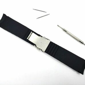 シリコンラバーストラップ 弓カン Wロックバックル 交換用腕時計ベルト キャタピラ2 ブラック 26mmの画像2