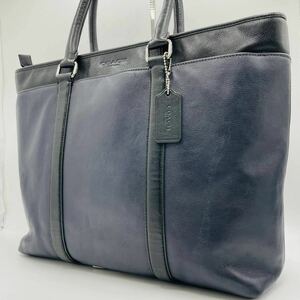 【美品】COACH 2way コーチ トートバッグ メトロポリタン 肩掛け ショルダー レザー 本革 黒 ブラック ネイビー A4/PC メンズ ビジネス