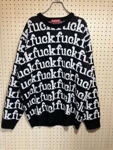 【L】 Supreme 2022FW Fuck Sweater knit Black シュプリーム ファック 総柄 セーター ニット ブラック F315