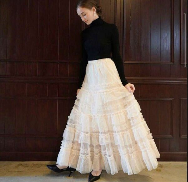 acka tulle long skirt (ivory)