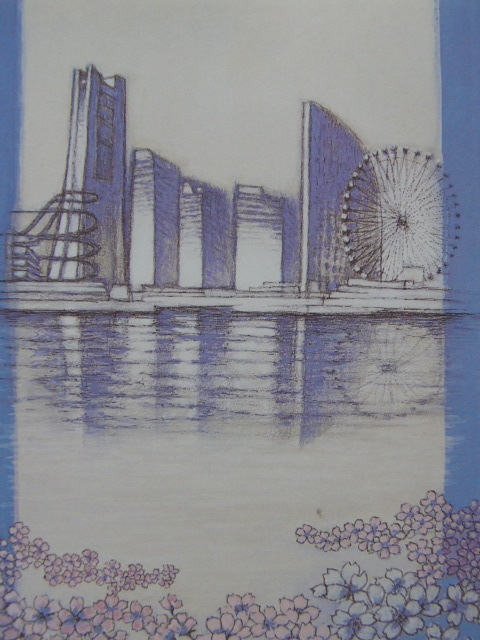 Kazuo Aoki, [Printemps à Minato Mirai], Provenant d'une rare collection d'art encadrant, Produits de beauté, Nouveau cadre inclus, intérieur, printemps, fleurs de cerisier, Peinture, Peinture à l'huile, Nature, Peinture de paysage