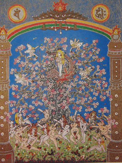 Shimizu Haruman, [Mandala Sakura du monde paradisiaque], Extrait d'un rare livre d'art encadré, Produits de beauté, Tout neuf avec cadre, intérieur, printemps, fleurs de cerisier, peinture, peinture à l'huile, portrait