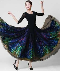 新品　社交ダンス　ダンス衣装　珍しいカラー　豪華ロングワンピース　競技服　サイズS　M　L　XL