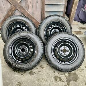 バリ山 14×5J スチールホイール 155/80R14 88/86 LTトーヨータイヤ H11 2023年製造 約1000Km走行 4穴 鉄ホイール 鉄チン ライトトラック