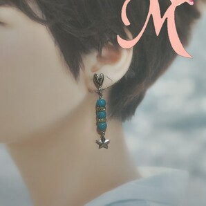 ハンドメイド ニッケルフリー 変退色防止加工済 金属アレルギー対応 ハート イヤリング or ピアス 316Lステンレス ターコイズ 星