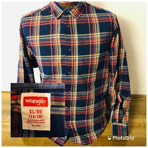 ラングラー　Wrangler ユースXL チェック柄　レギュラーシャツ　ネイビー