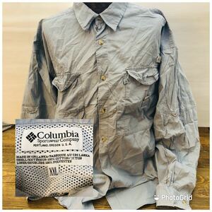 ビッグサイズ　コロンビア　Columbia XXL フィッシングシャツ　ハンティングシャツ　サファリシャツ　スモーキーブルー