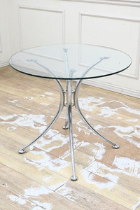 IM054 美品 デザイナー系 ガラステーブル ラウンドテーブル ダイニングテーブル 食卓テーブル カフェテーブル