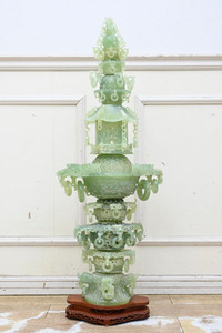 KN18 大型103cm 中国古玩 本玉石 彫刻 香炉 香道具 古美術 台座付き