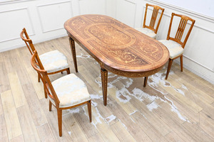 N061M デパート購入180万円 最高級 イタリア製 総本象嵌 ロココ調 クラシック ダイニングセット 食卓テーブル 食卓机 食卓椅子 4人用