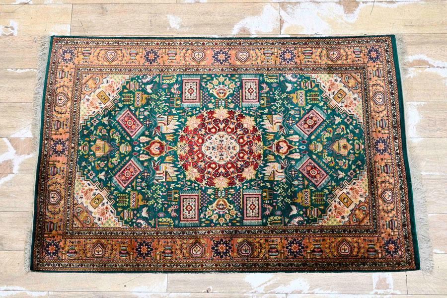 KN13 Department Store Purveyor Fuji Light Carpet 100% Silk High Quality Product Made in Qum Fine Pattern Persian Carpet Handmade Hand Woven Entrance Mat Painting Decoration, furniture, interior, carpet, rug, mat, doormat
