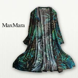 マックスマーラ Max Mara 最高級 白タグ 16万 絵画 とろみ華美柄 ロング羽織カーディガン 大きめサイズ