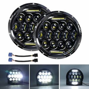 ledヘッドライト 7インチ DRL付き Hi/Loビーム ホワイト 防水 75W JK TJジープ ラングラー ジムニー 用 H4-H13アダプター 2個 GZD14