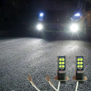 LEDフォグ 12SMD 12V/24V兼用 H3 6500K ホワイト 3030SMDチップ LEDフォグランプ LEDバルブ 2個セット WD06