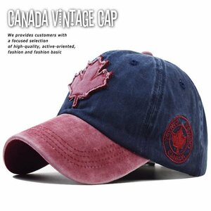 CANADA キャップ 帽子 刺繍 Vintage アウトドア キャンプ プレゼント ギフト 父の日 7987495 ネイビー×ワイン 新品 1円 スタート