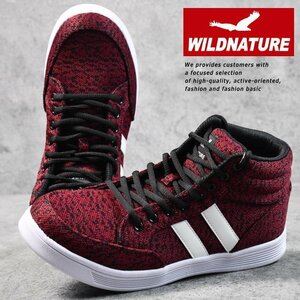 WILDNATURE スニーカー メンズ 靴 男性用 ハイカット ミッドカット ミドルカット おしゃれ 軽量 2955 レッド 25.5cm / 新品 1円 スタート