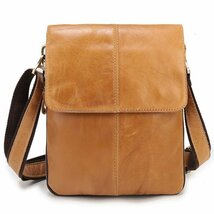 ショルダーバッグ メンズ レディース サコッシュ バッグ 本革 本皮 レザー GENUINE LEATHER ギフト 7987380 キャメル 新品 1円 スタート_画像2