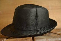 大きいサイズ 本革 レザー 中折れハット ハット 帽子 FEDORA HAT メンズ フェドラハット 7996231BIG ブラック 新品 1円 スタート_画像2