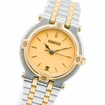 1円 稼働 箱付 GUCCI グッチ 9200L ゴールド QZ クオーツ デイト ３針 シャンパン 金文字盤 SS コンビ 腕時計 レディース 1261420240213_画像1