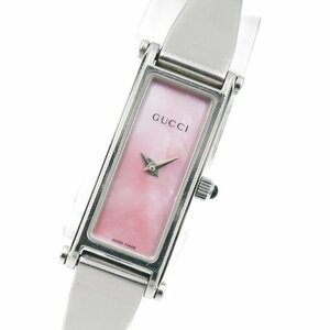 1円 稼働 GUCCI グッチ 1500L QZ クオーツ ピンクシェル文字盤 SS 腕時計 レディース バングル スクエア ブランド 正規品 1246120240130