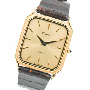 1円 稼働 箱付 ORIENT オリエント CHANDOR シャンドール K14 gold ゴールド C20402-4A B2 QZ クオーツ 金文字盤 腕時計 1246920240130