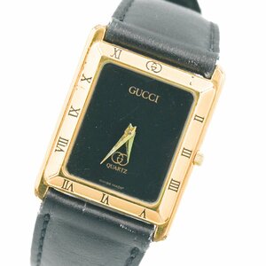 1円 GUCCI グッチ 4200 FM ゴールド QZ クオーツ ブラック 黒文字盤 GP 腕時計 レディース スクエア レザーベルト ブランド 1252320240206