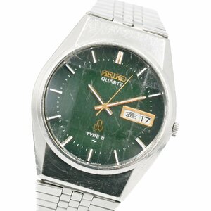 1円 SEIKO セイコー TYPE Ⅱ 4336-8060 カットガラス QZ クオーツ デイデイト ３針 グリーン 緑文字盤 SS ベルト 腕時計 115420240227